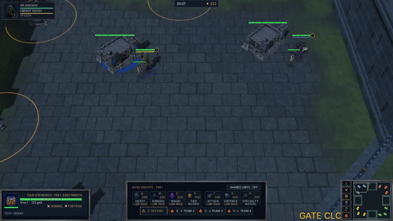 Actual Legion Arena alpha match showing Ryn, militia, strongholds, orders and the minimap